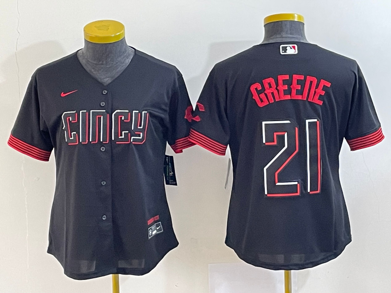 Women's Cincinnati Reds #21 Hunter Greene Black 2023 City Connect Stitched Baseball Jersey(Run Small)